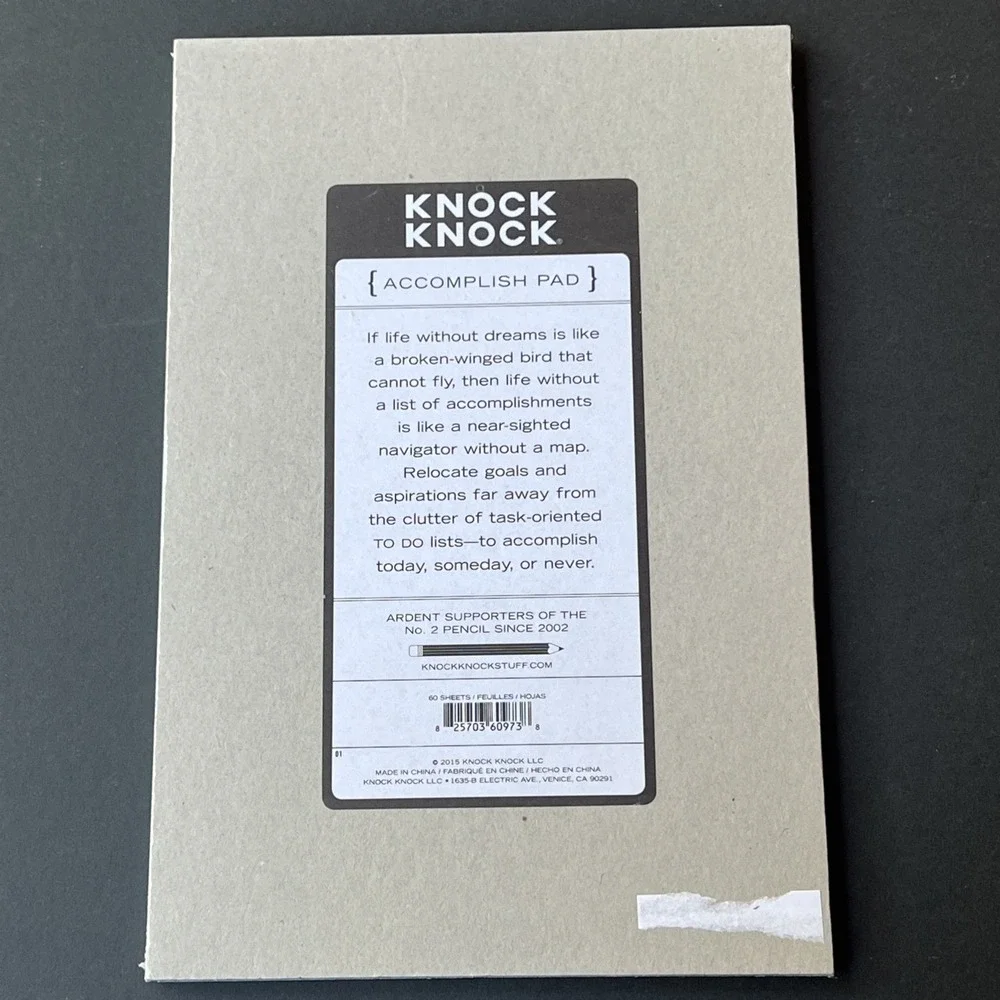 Knock Knock Funny Pad Accomplish 60 Sheets Notepad In Plastic 2015 New Old Stock